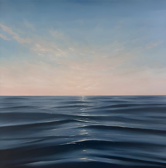 Modern contemporary seascape print featuring reflective ocean light and atmospheric blue tones by Magda Malak