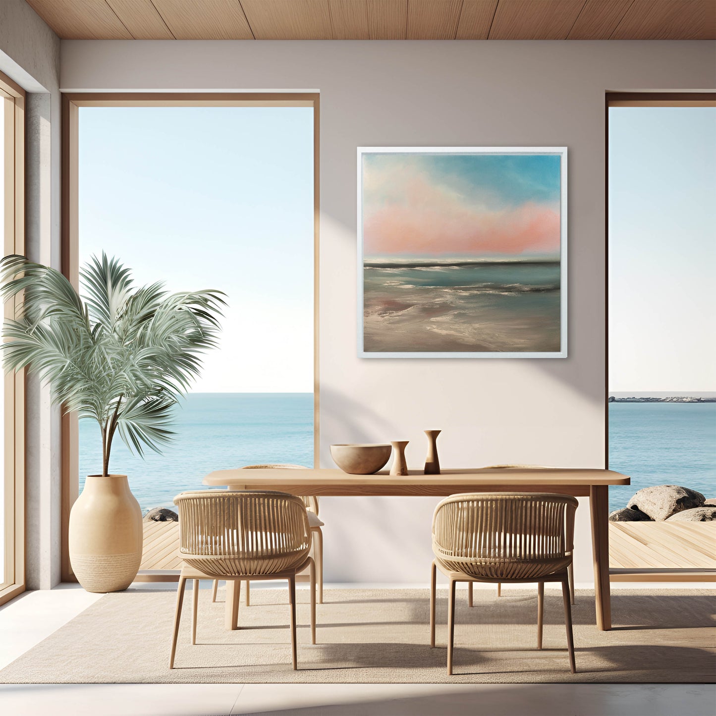 The Calling Original Oil Seascape Framed Canvas Wall Art - Magda Malak Art