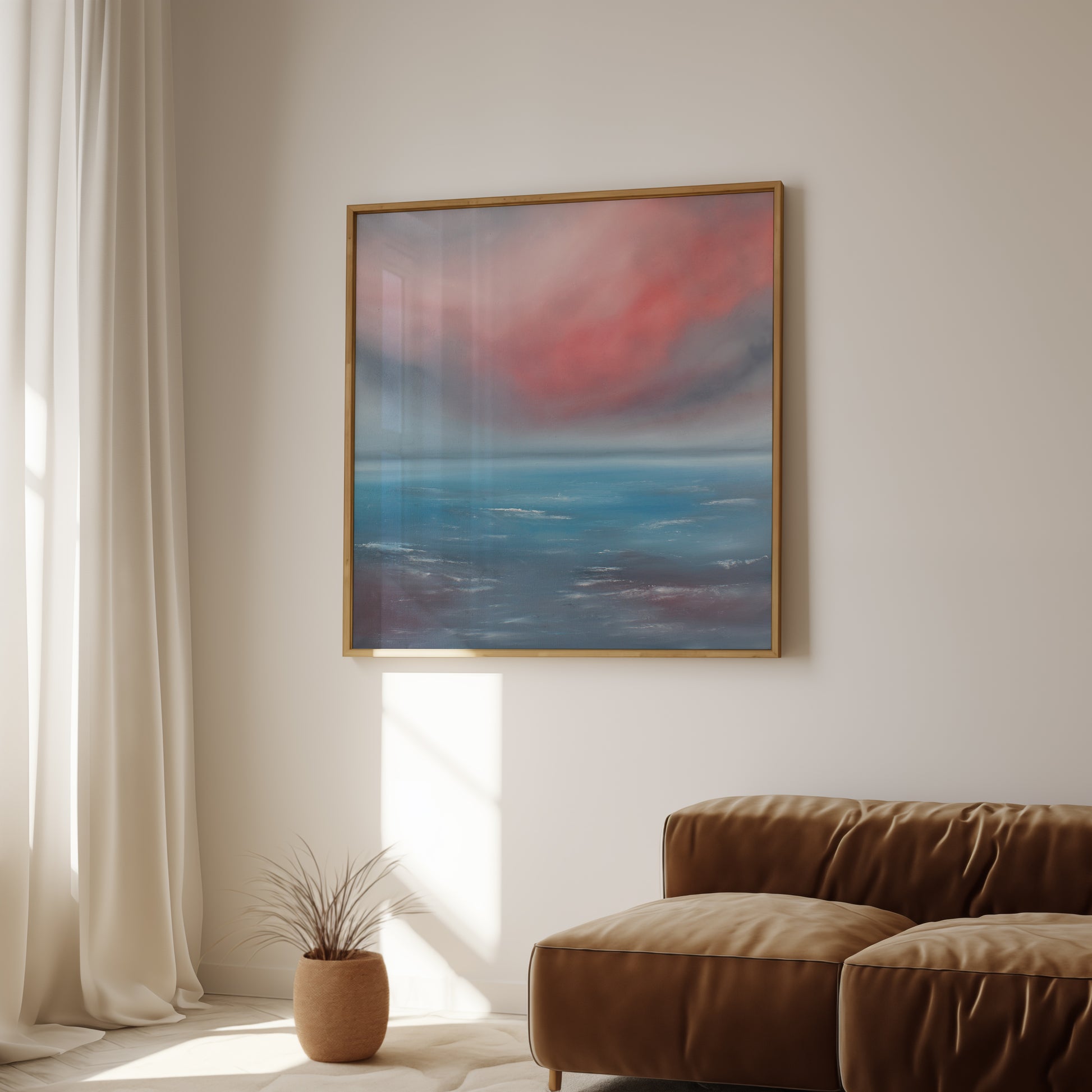 Soft Seas Original Oil Seascape Framed Canvas Wall Art - Magda Malak Art