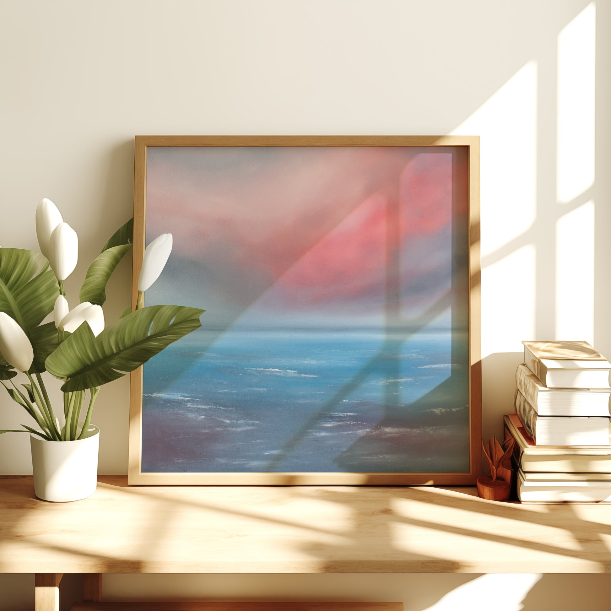 Soft Seas Original Oil Seascape Framed Canvas Wall Art - Magda Malak Art