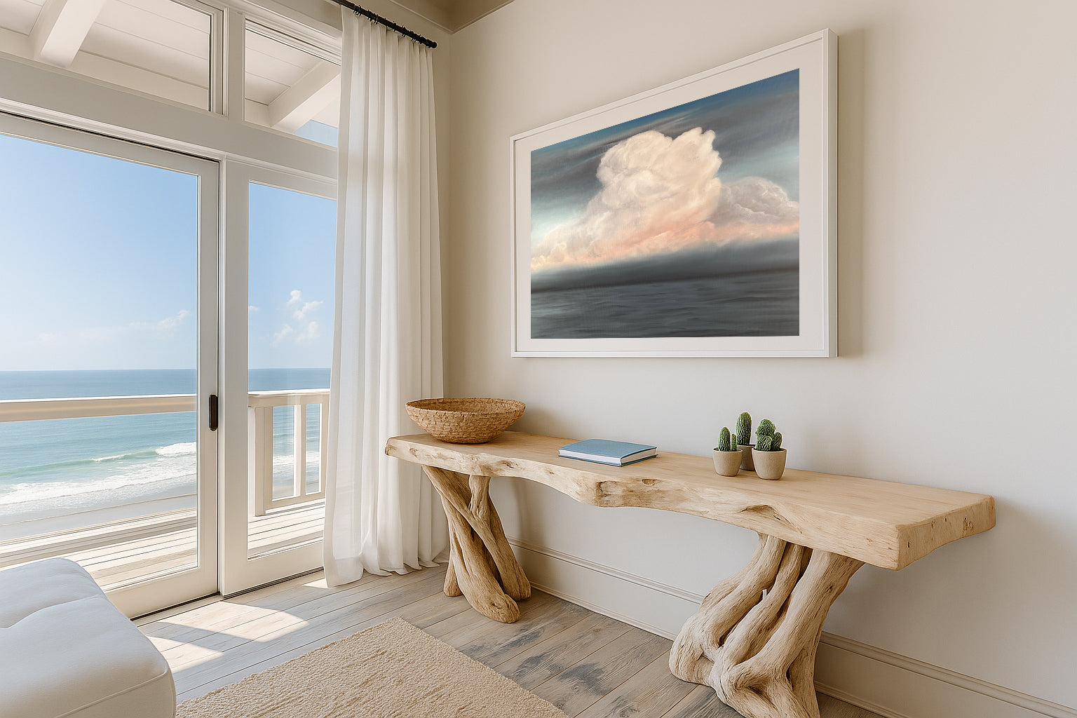 Modern contemporary seascape print featuring reflective ocean light and atmospheric blue tones by Magda Malak