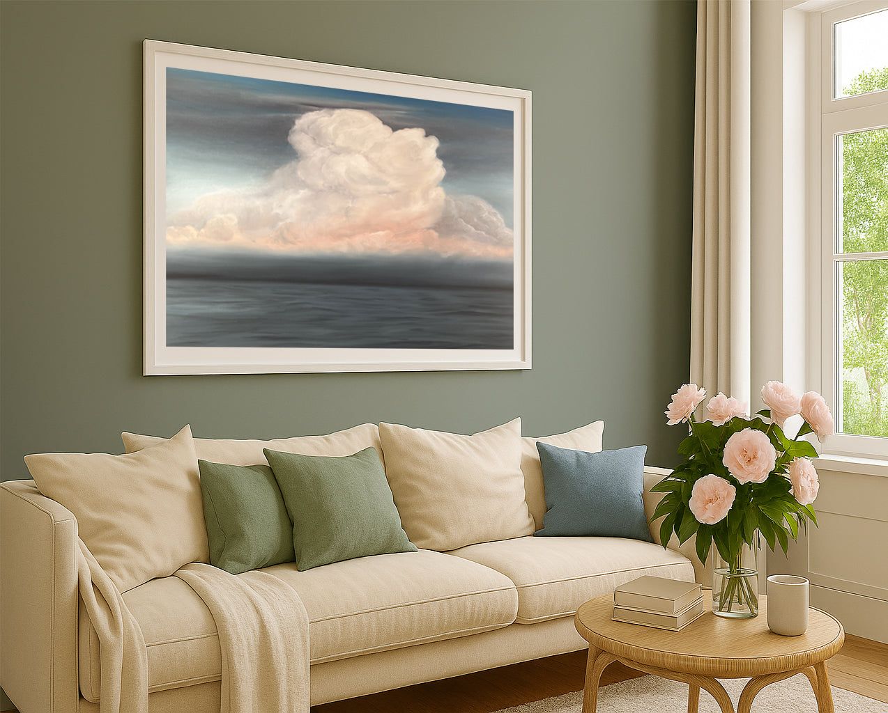 Modern contemporary seascape print featuring reflective ocean light and atmospheric blue tones by Magda Malak