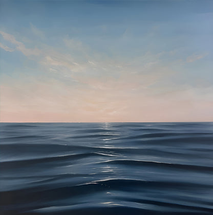 Modern contemporary seascape print featuring reflective ocean light and atmospheric blue tones by Magda Malak