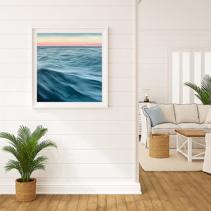 Modern contemporary seascape print featuring reflective ocean light and atmospheric blue tones by Magda Malak