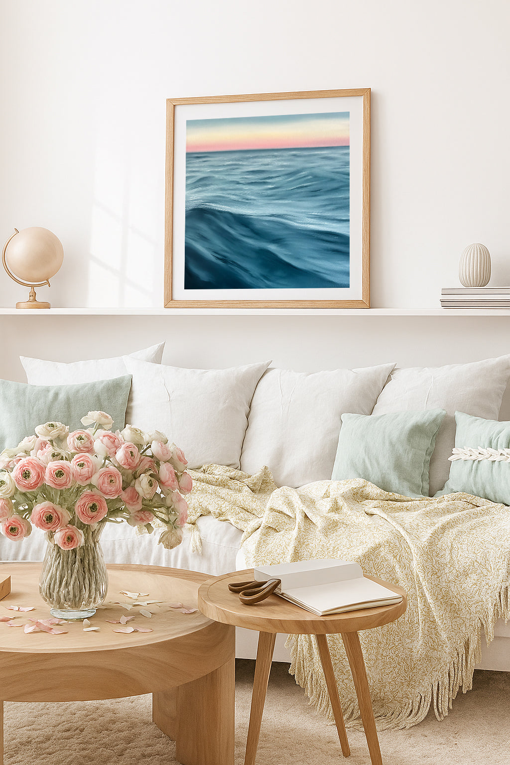 Modern contemporary seascape print featuring reflective ocean light and atmospheric blue tones by Magda Malak