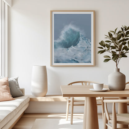 Modern contemporary seascape print featuring reflective ocean light and atmospheric blue tones by Magda Malak