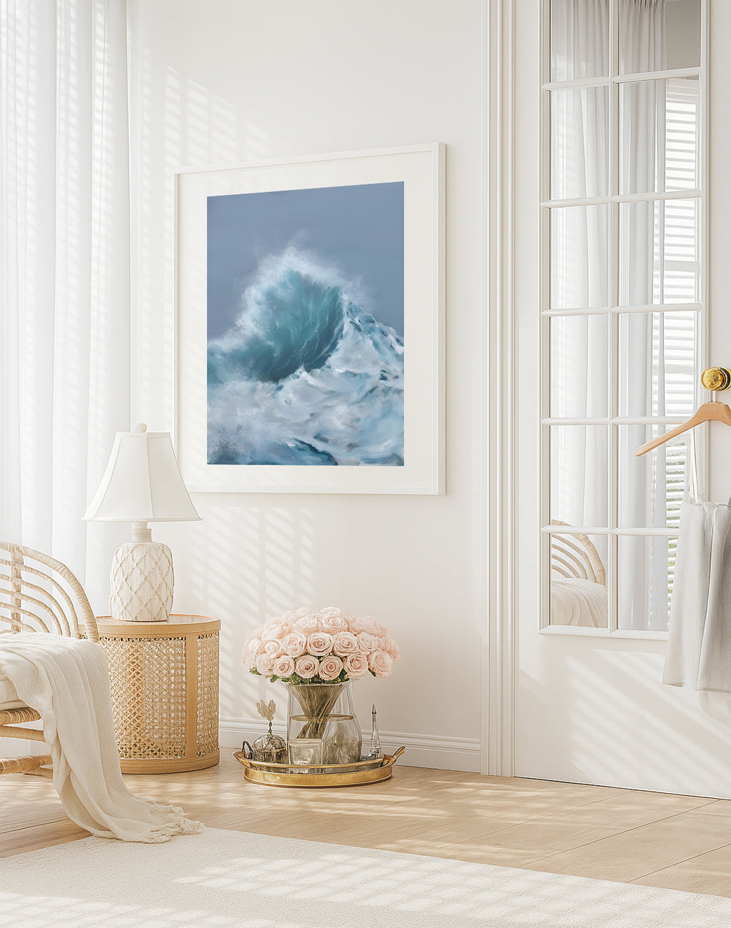 Modern contemporary seascape print featuring reflective ocean light and atmospheric blue tones by Magda Malak