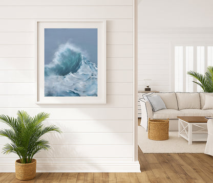 Modern contemporary seascape print featuring reflective ocean light and atmospheric blue tones by Magda Malak