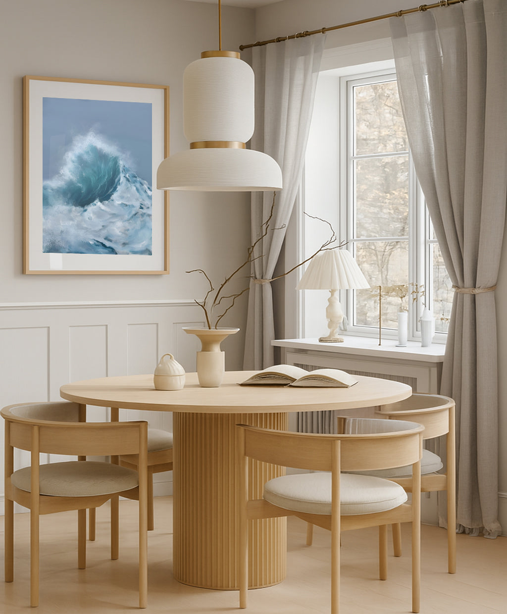 Modern contemporary seascape print featuring reflective ocean light and atmospheric blue tones by Magda Malak