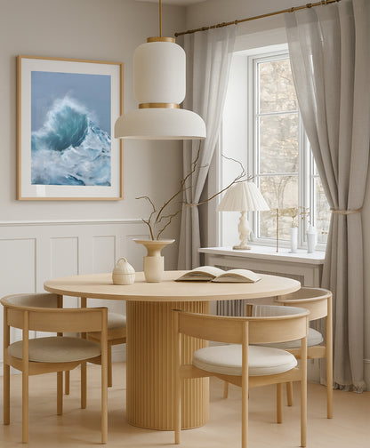 Modern contemporary seascape print featuring reflective ocean light and atmospheric blue tones by Magda Malak