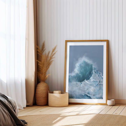 Modern contemporary seascape print featuring reflective ocean light and atmospheric blue tones by Magda Malak
