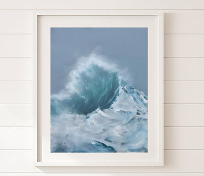 Modern contemporary seascape print featuring reflective ocean light and atmospheric blue tones by Magda Malak