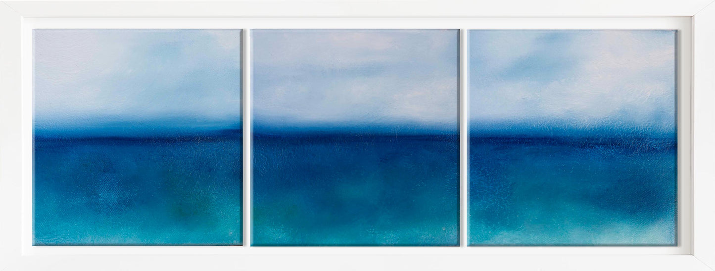 Ethereal Ocean Triptych Original Oil Seascape Framed Canvas Wall Art Set of 3