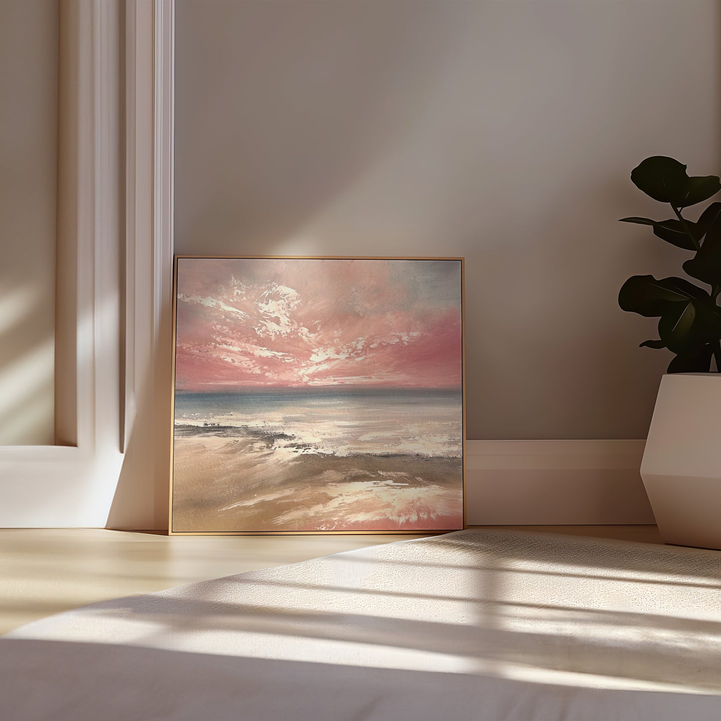 Crimson Skies Oil Seascape Framed Canvas Wall Art