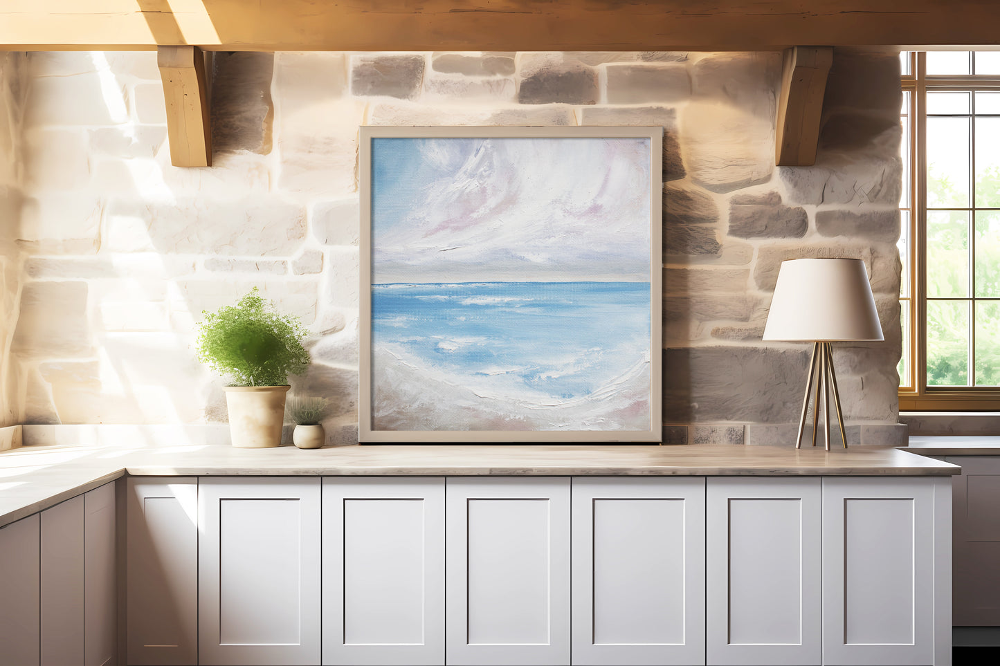 Swirling Skies Original Oil Seascape Framed Canvas Wall Art