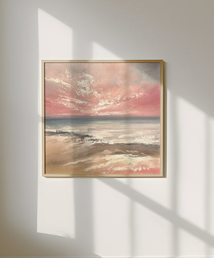 Crimson Skies Oil Seascape Framed Canvas Wall Art