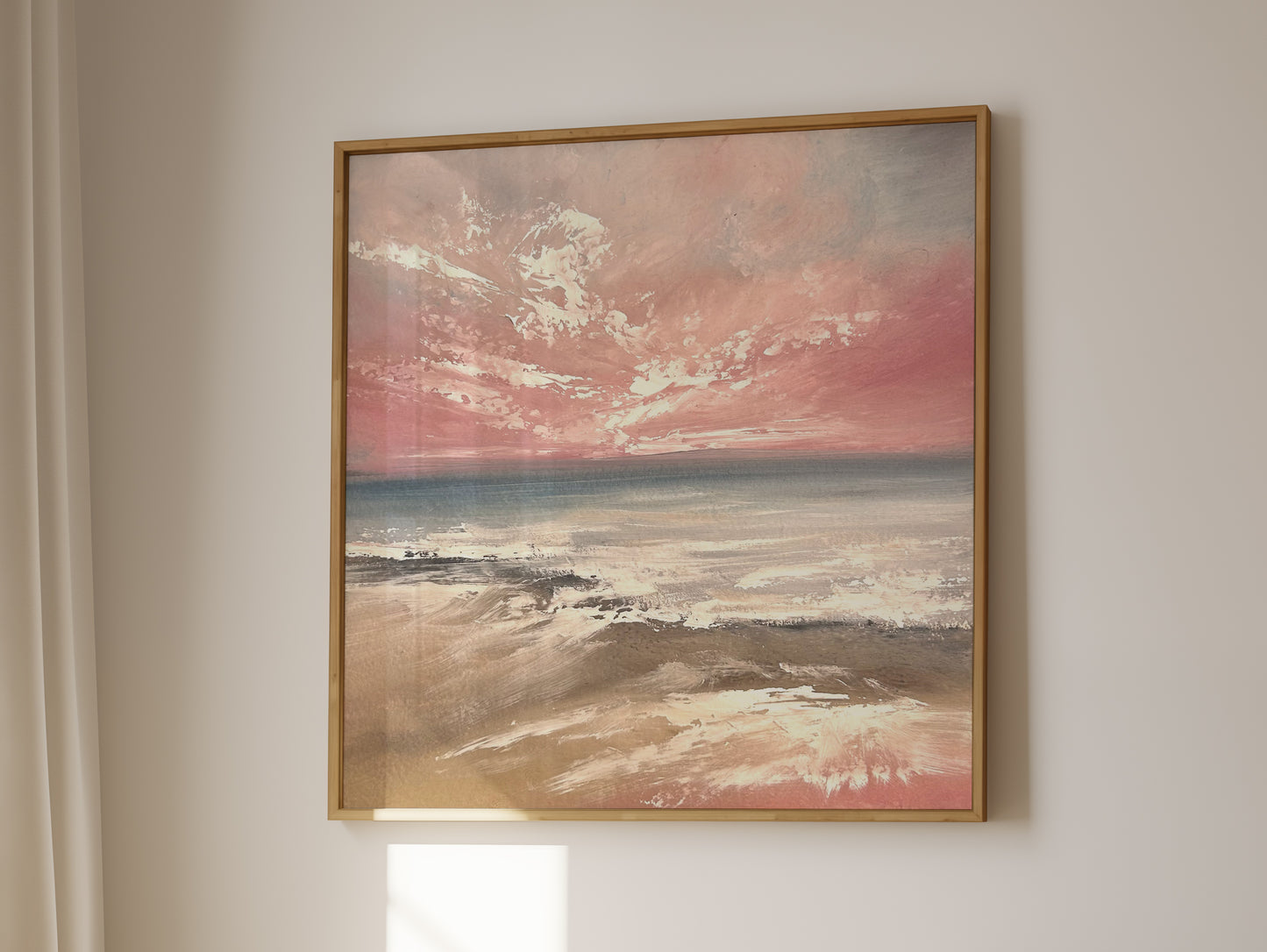 Crimson Skies Oil Seascape Framed Canvas Wall Art