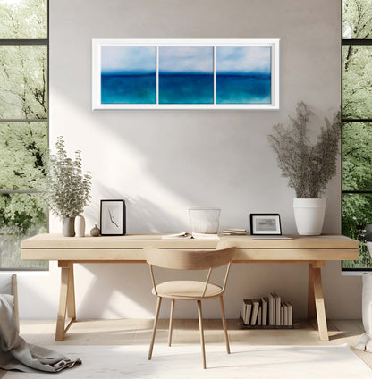 Ethereal Ocean Triptych Original Oil Seascape Framed Canvas Wall Art Set of 3