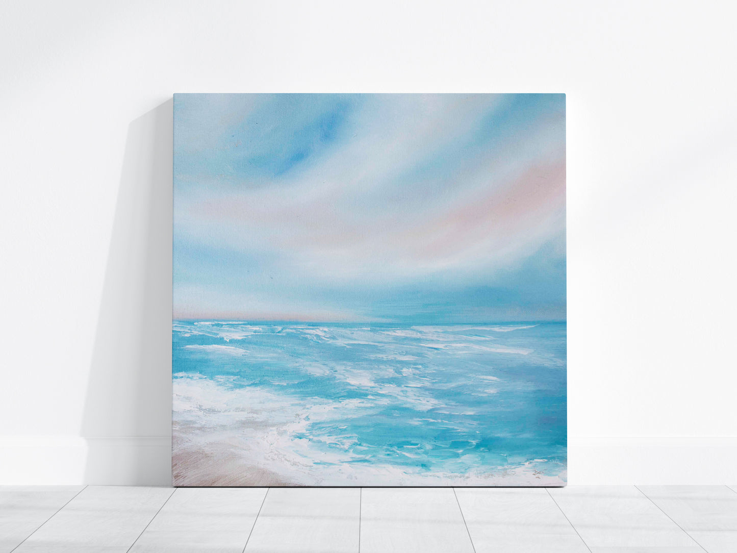 A Touch of Pink Original Oil Seascape Framed Canvas Wall Art