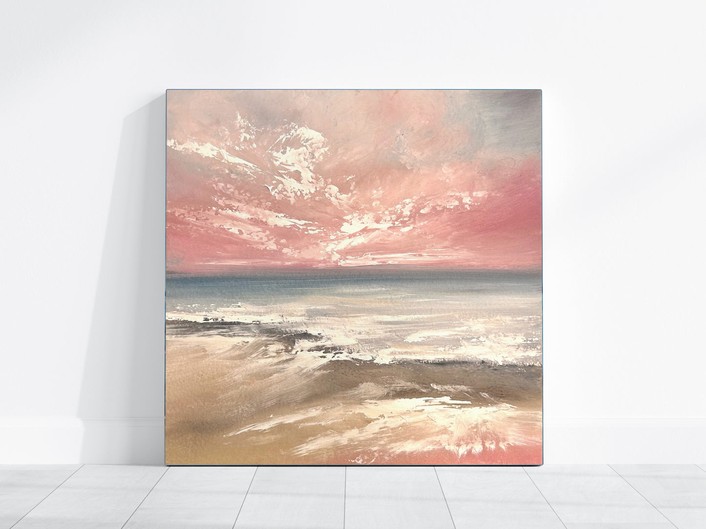 Crimson Skies Oil Seascape Framed Canvas Wall Art