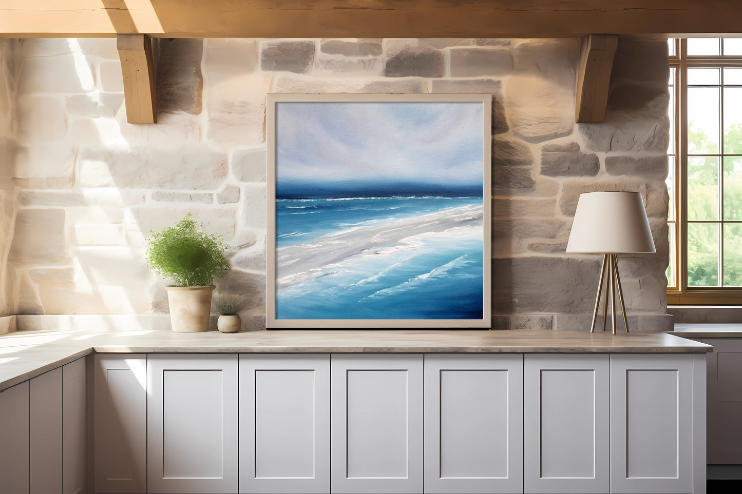 The Deep Original Oil Seascape Framed Canvas Wall Art