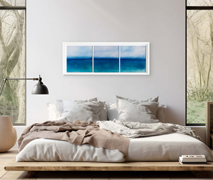 Ethereal Ocean Triptych Original Oil Seascape Framed Canvas Wall Art Set of 3