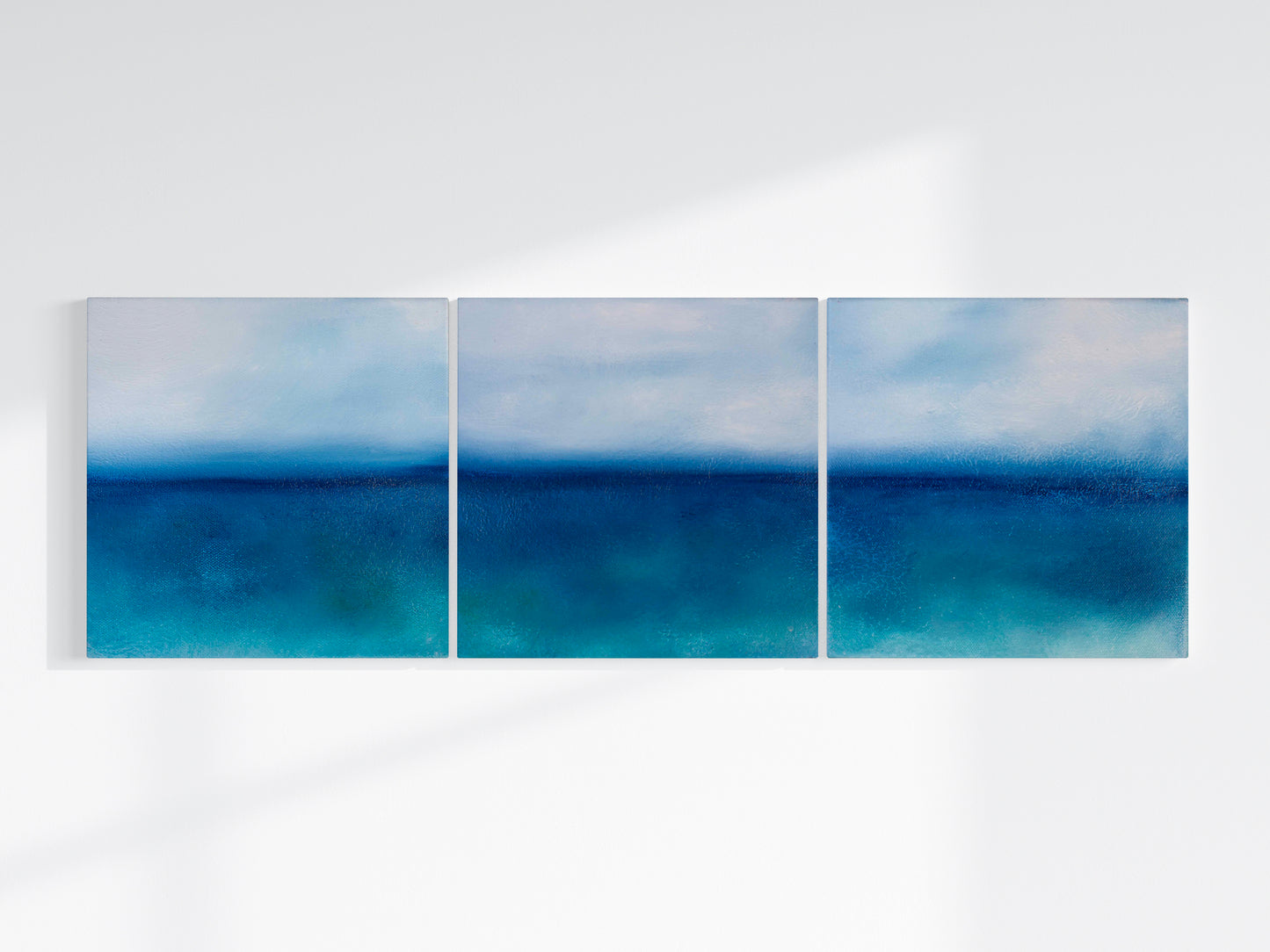 Ethereal Ocean Triptych Original Oil Seascape Framed Canvas Wall Art Set of 3