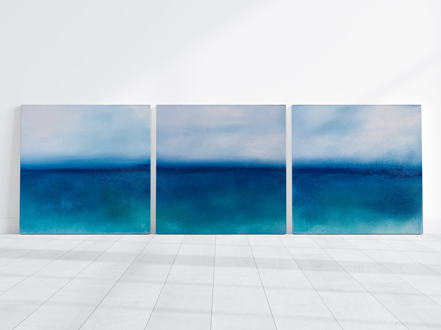 Ethereal Ocean Triptych Original Oil Seascape Framed Canvas Wall Art Set of 3