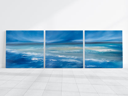 Soul of the Sea Triptych Original Oil Seascape Framed Canvas Wall Art Set of 3