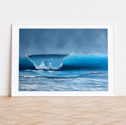Modern contemporary seascape print featuring reflective ocean light and atmospheric blue tones by Magda Malak