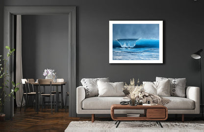 Modern contemporary seascape print featuring reflective ocean light and atmospheric blue tones by Magda Malak
