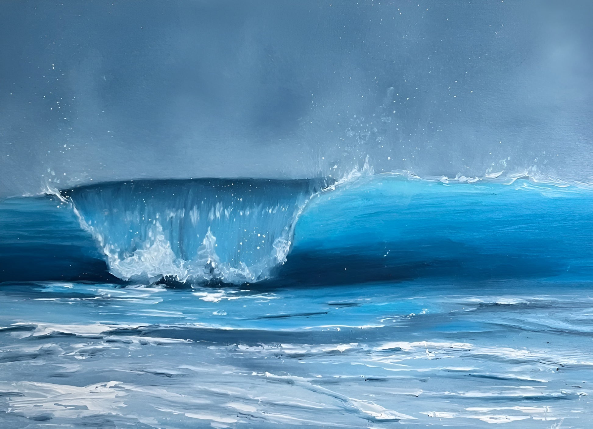 Modern contemporary seascape print featuring reflective ocean light and atmospheric blue tones by Magda Malak