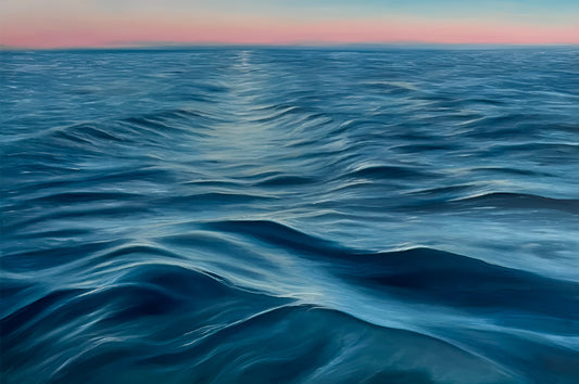Modern contemporary seascape print featuring reflective ocean light and atmospheric blue tones by Magda Malak