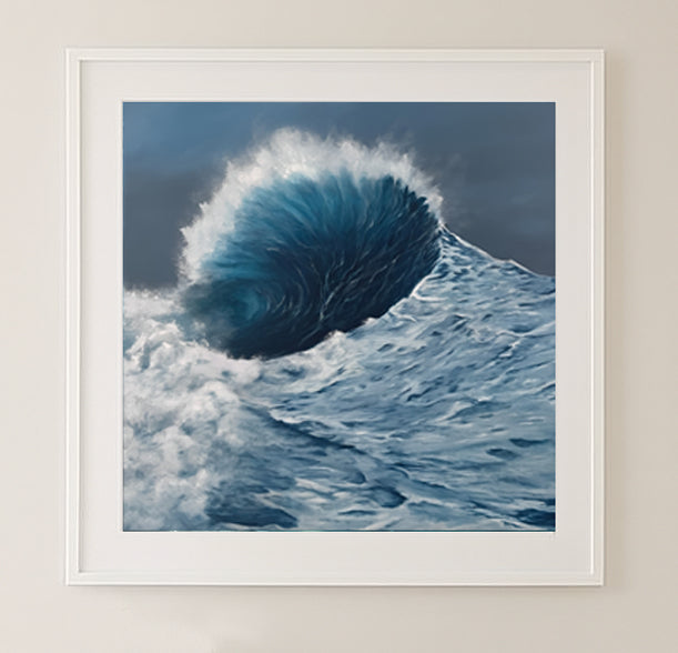 Modern contemporary seascape print featuring reflective ocean light and atmospheric blue tones by Magda Malak