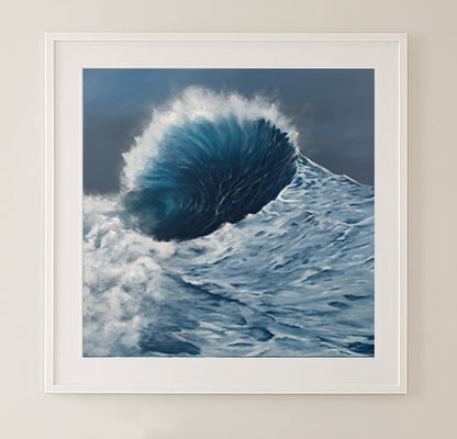 Modern contemporary seascape print featuring reflective ocean light and atmospheric blue tones by Magda Malak