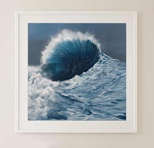 Modern contemporary seascape print featuring reflective ocean light and atmospheric blue tones by Magda Malak