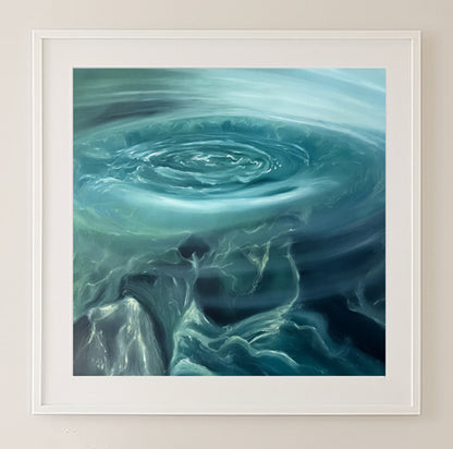Modern contemporary seascape print featuring reflective ocean light and atmospheric blue tones by Magda Malak