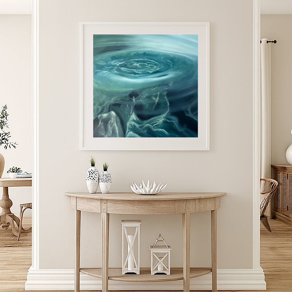 Modern contemporary seascape print featuring reflective ocean light and atmospheric blue tones by Magda Malak