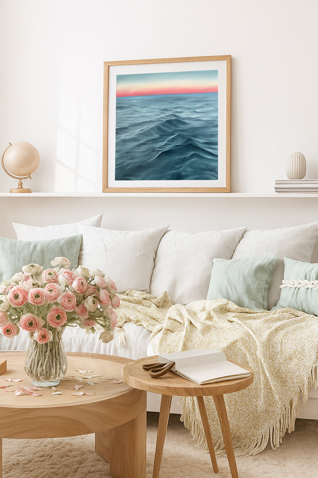 Modern contemporary seascape print featuring reflective ocean light and atmospheric blue tones by Magda Malak