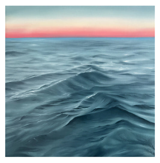 Modern contemporary seascape print featuring reflective ocean light and atmospheric blue tones by Magda Malak