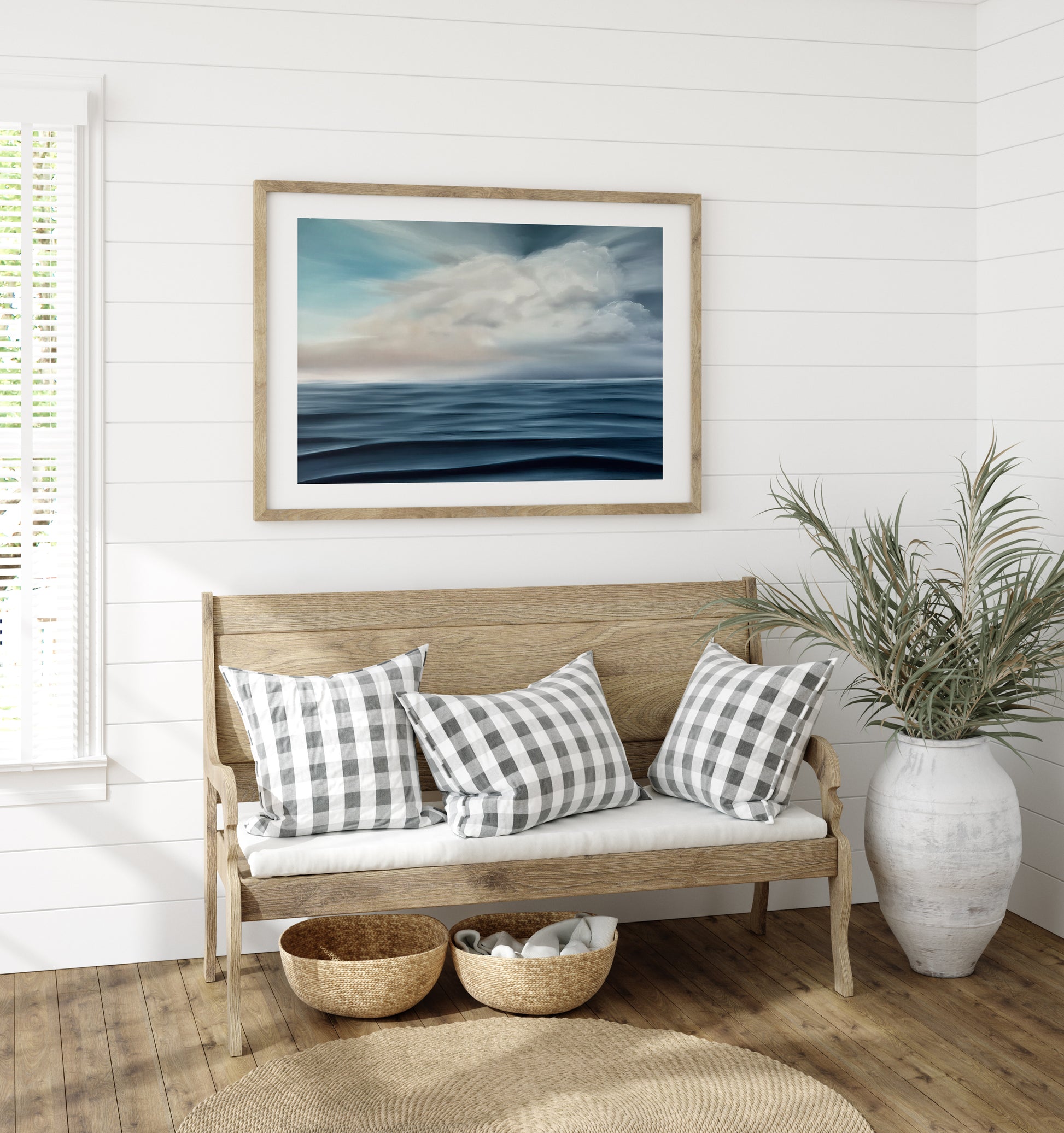 Modern contemporary seascape print featuring reflective ocean light and atmospheric blue tones by Magda Malak