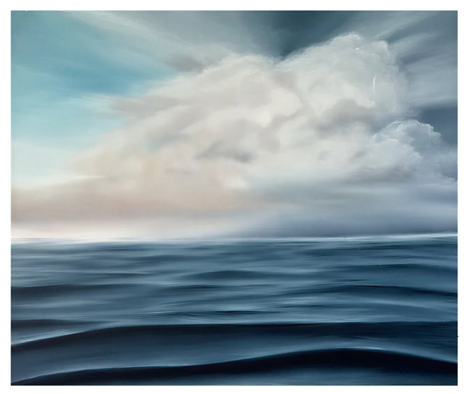 Modern contemporary seascape print featuring reflective ocean light and atmospheric blue tones by Magda Malak