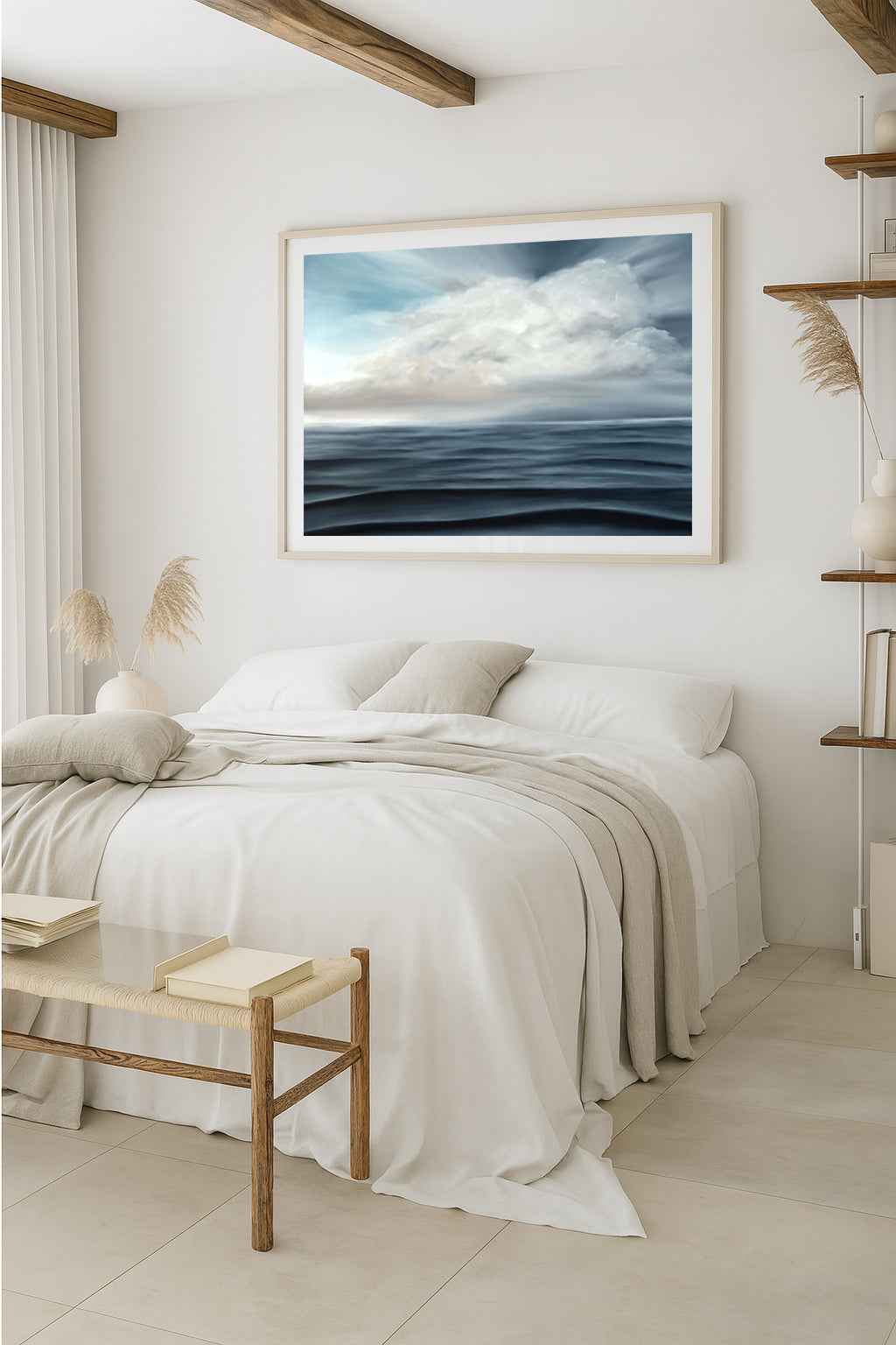 Modern contemporary seascape print featuring reflective ocean light and atmospheric blue tones by Magda Malak