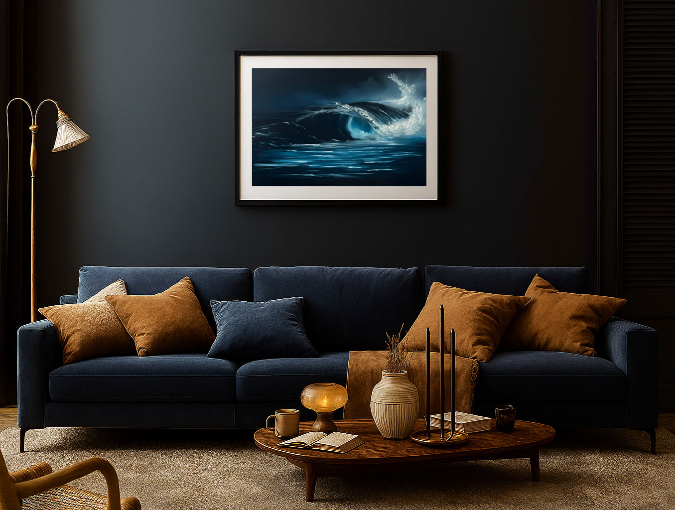 Modern contemporary seascape print featuring reflective ocean light and atmospheric blue tones by Magda Malak