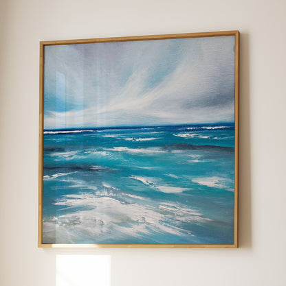 Rushing Waters Original Oil Seascape Framed Canvas Wall Art