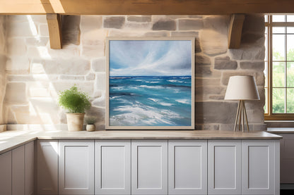 Rushing Waters Original Oil Seascape Framed Canvas Wall Art