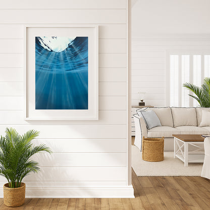 Modern contemporary seascape print featuring reflective ocean light and atmospheric blue tones by Magda Malak