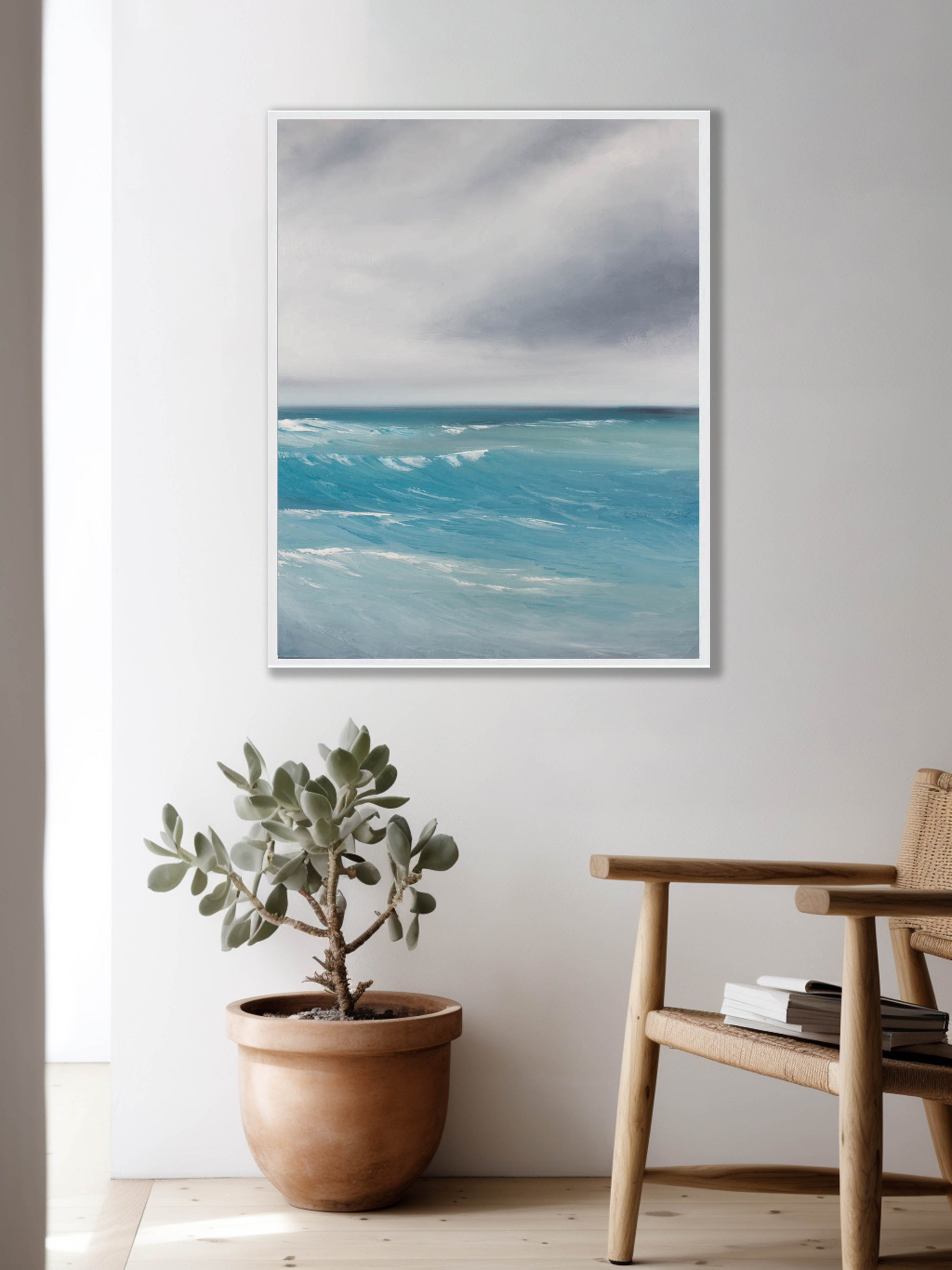 Exhale Original Oil Seascape Framed Canvas Wall Art - Magda Malak Art