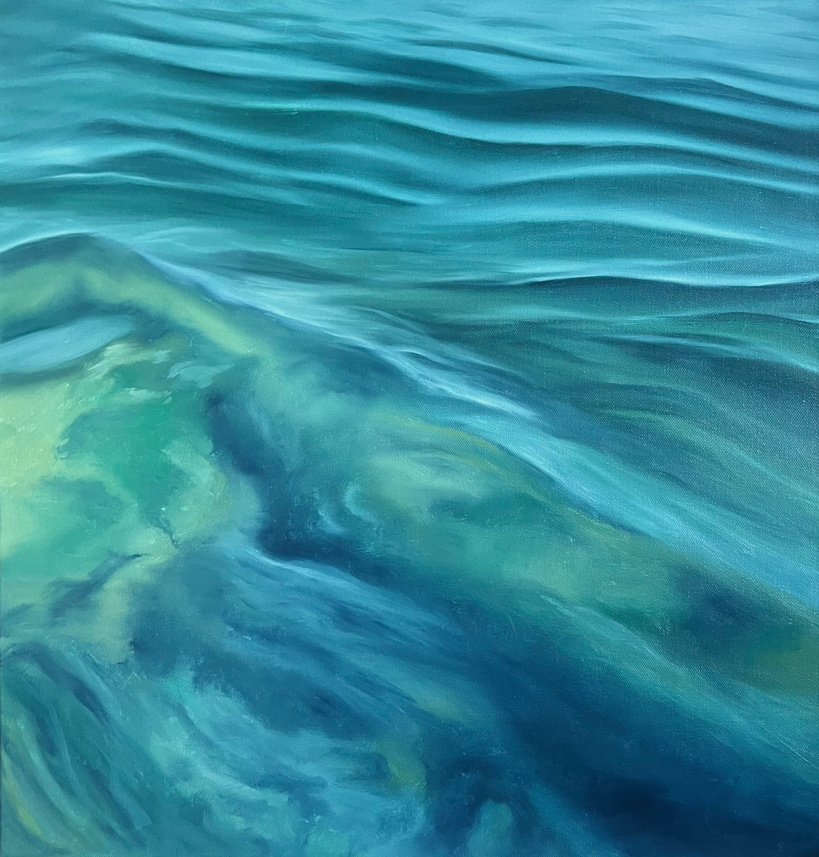 Modern contemporary seascape print featuring reflective ocean light and atmospheric blue tones by Magda Malak