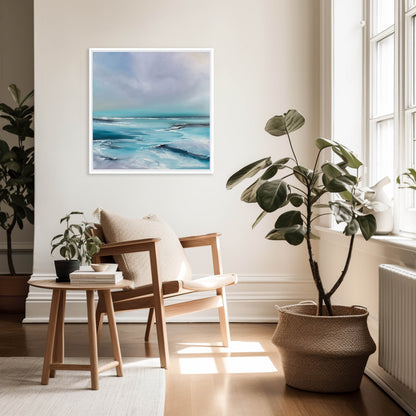 Stillness Original Oil Seascape Framed Canvas Wall Art - Magda Malak Art